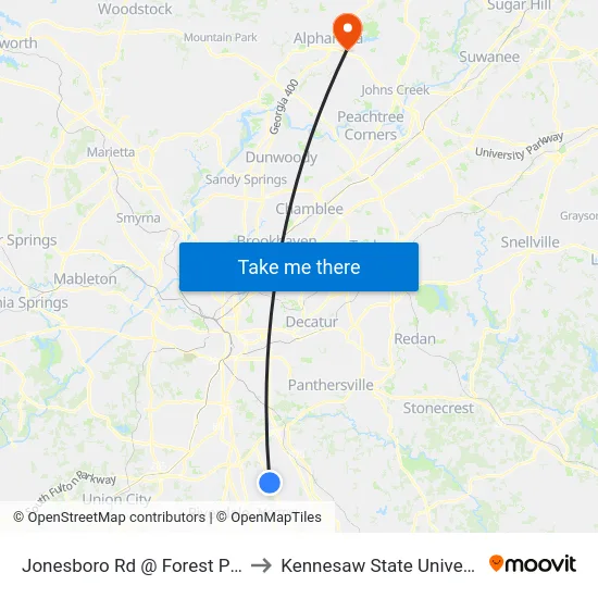 Jonesboro Rd @ Forest Pkwy to Kennesaw State University map
