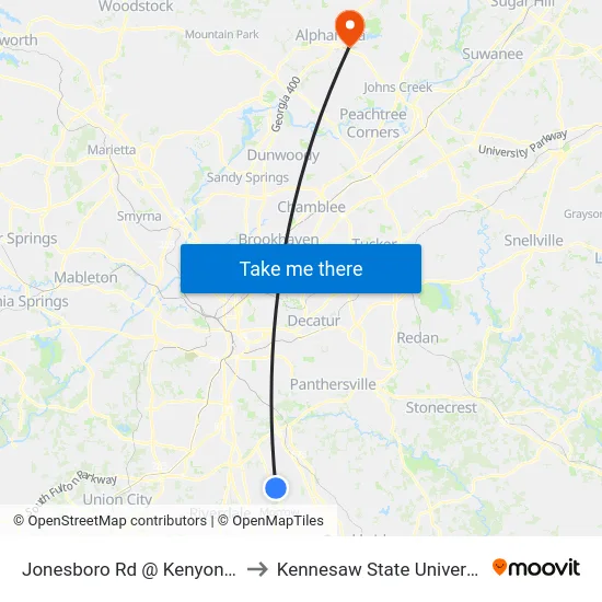Jonesboro Rd @ Kenyon Rd to Kennesaw State University map