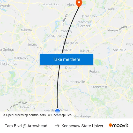 Tara Blvd @ Arrowhead Blvd to Kennesaw State University map