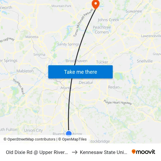 Old Dixie Rd @ Upper Riverdale Rd to Kennesaw State University map