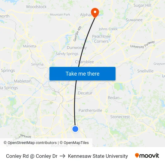 Conley Rd @ Conley Dr to Kennesaw State University map