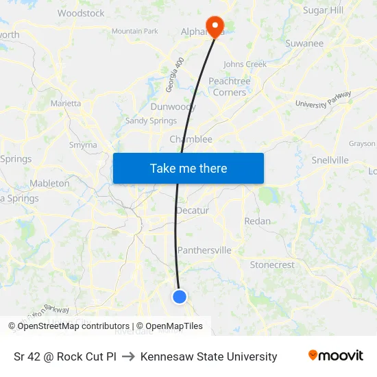 Sr 42 @ Rock Cut Pl to Kennesaw State University map