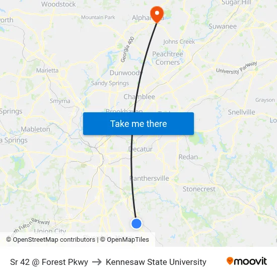 Sr 42 @ Forest Pkwy to Kennesaw State University map