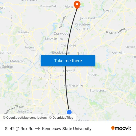 Sr 42 @ Rex Rd to Kennesaw State University map