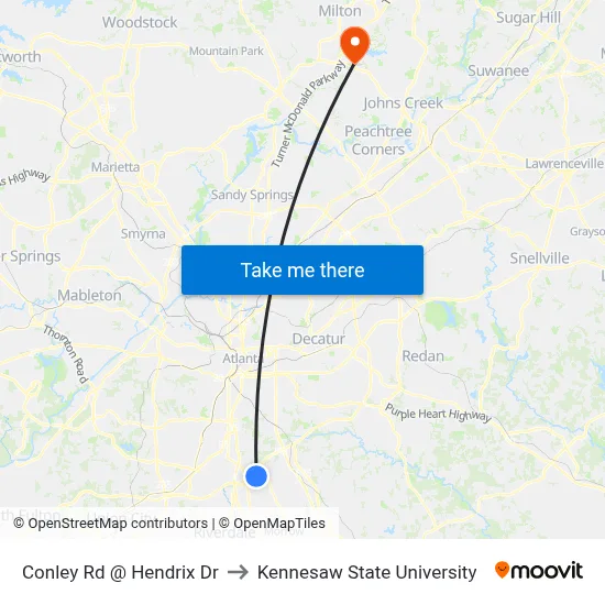 Conley Rd @ Hendrix Dr to Kennesaw State University map