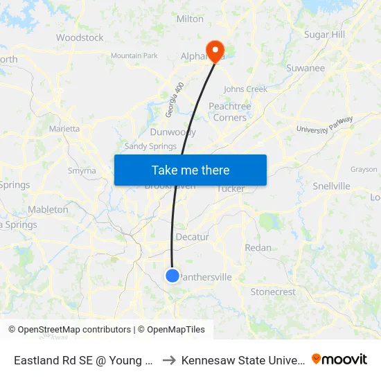 Eastland Rd SE @ Young St SE to Kennesaw State University map