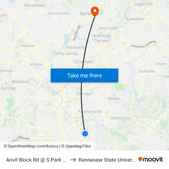 Anvil Block Rd @ S Park Blvd to Kennesaw State University map