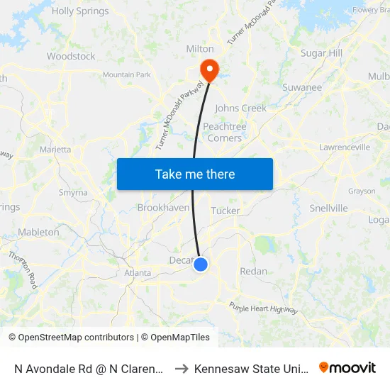 N Avondale Rd @ N Clarendon Ave to Kennesaw State University map