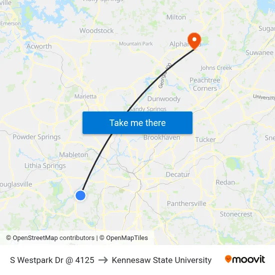 S Westpark Dr @ 4125 to Kennesaw State University map