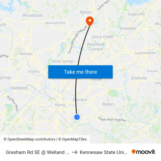 Gresham Rd SE @ Welland Ave SE to Kennesaw State University map