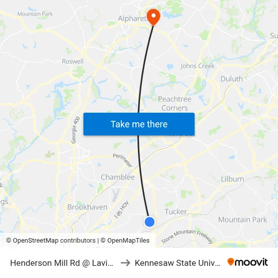 Henderson Mill Rd @ Lavista Rd to Kennesaw State University map