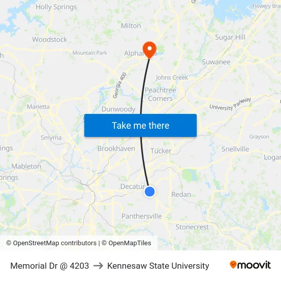Memorial Dr @ 4203 to Kennesaw State University map