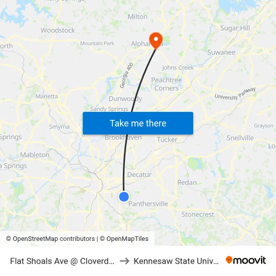 Flat Shoals Ave @ Cloverdale Dr to Kennesaw State University map