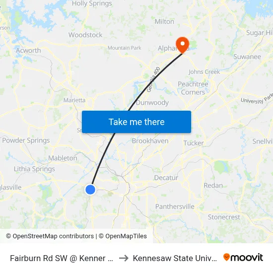 Fairburn Rd SW @ Kenner Dr SW to Kennesaw State University map