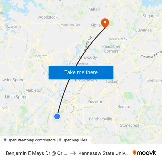 Benjamin E Mays Dr @ Oriole Dr to Kennesaw State University map