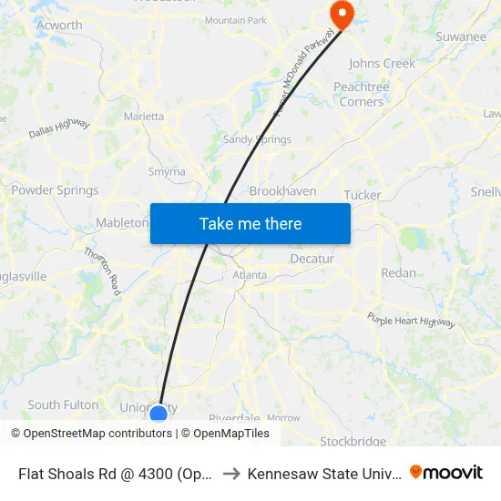 Flat Shoals Rd @ 4300 (Opposite) to Kennesaw State University map