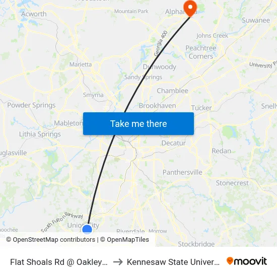 Flat Shoals Rd @ Oakley Rd to Kennesaw State University map