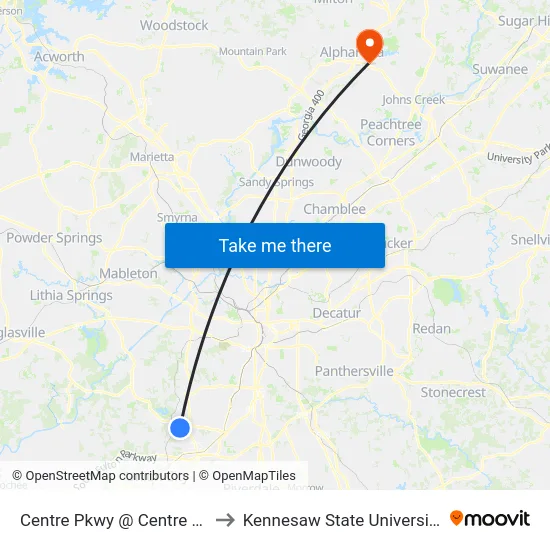 Centre Pkwy @ Centre Ct to Kennesaw State University map