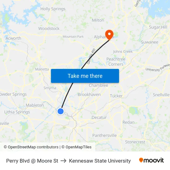 Perry Blvd @ Moore St to Kennesaw State University map