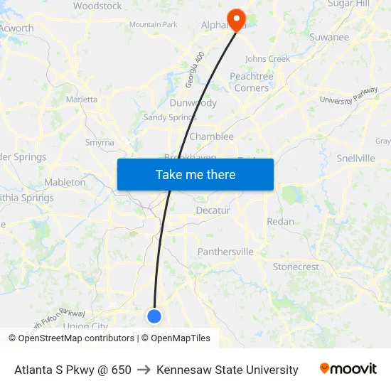 Atlanta S Pkwy @ 650 to Kennesaw State University map