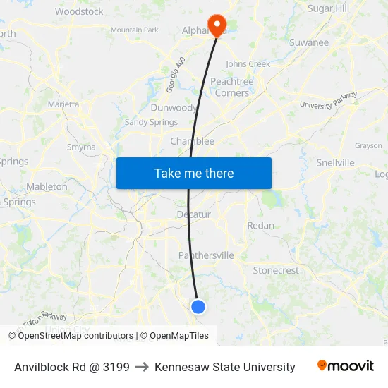 Anvilblock Rd @ 3199 to Kennesaw State University map