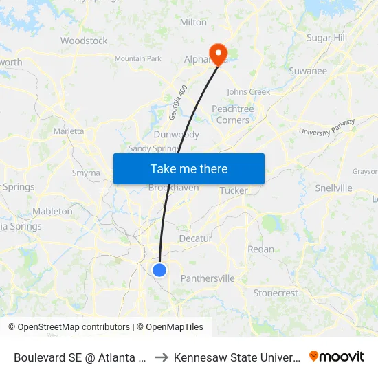 Boulevard SE @ Atlanta Ave to Kennesaw State University map