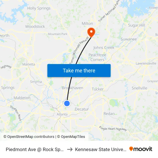 Piedmont Ave @ Rock Springs to Kennesaw State University map