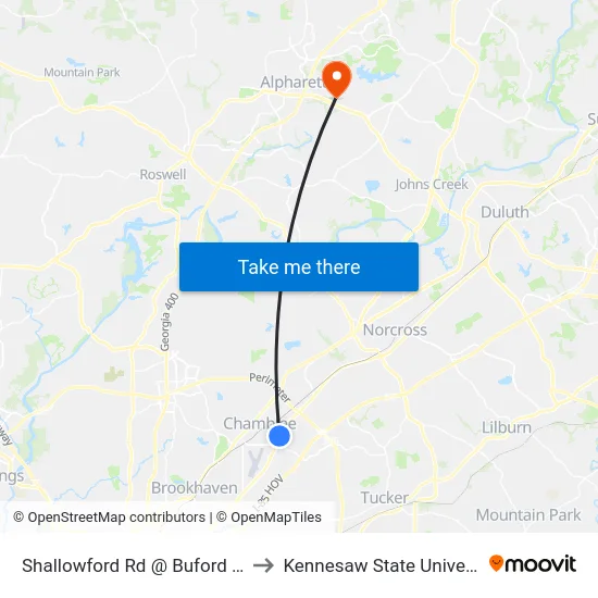 Shallowford Rd @ Buford Hwy to Kennesaw State University map