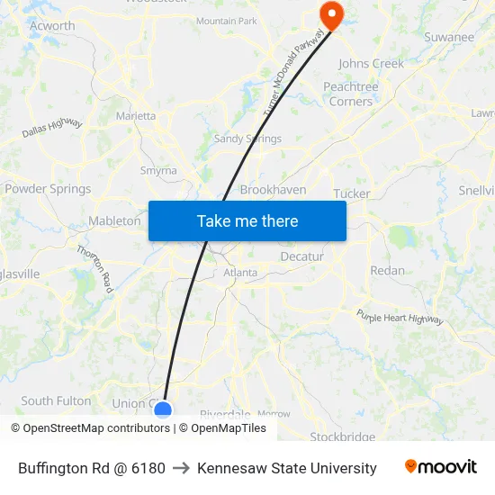 Buffington Rd @ 6180 to Kennesaw State University map