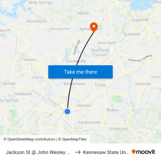 Jackson St @ John Wesley Dobbs Ave to Kennesaw State University map