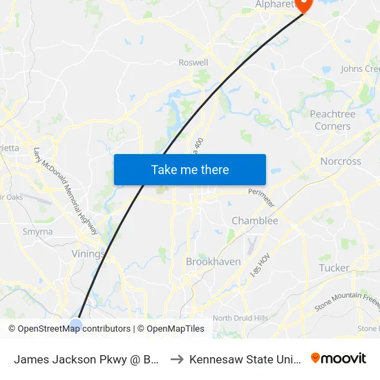 James Jackson Pkwy @ Bolton Rd to Kennesaw State University map