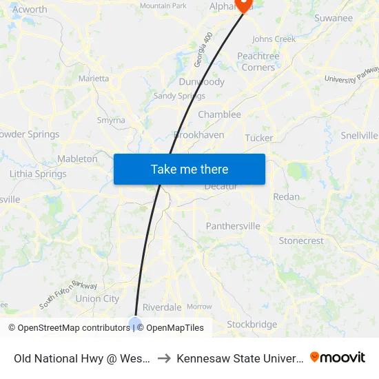 Old National Hwy @ West Rd to Kennesaw State University map