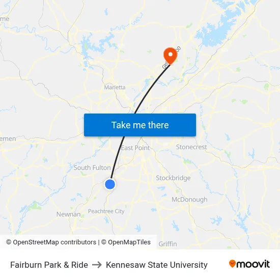 Fairburn Park & Ride to Kennesaw State University map
