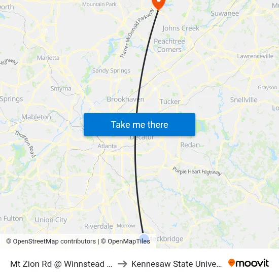 Mt Zion Rd @ Winnstead Way to Kennesaw State University map