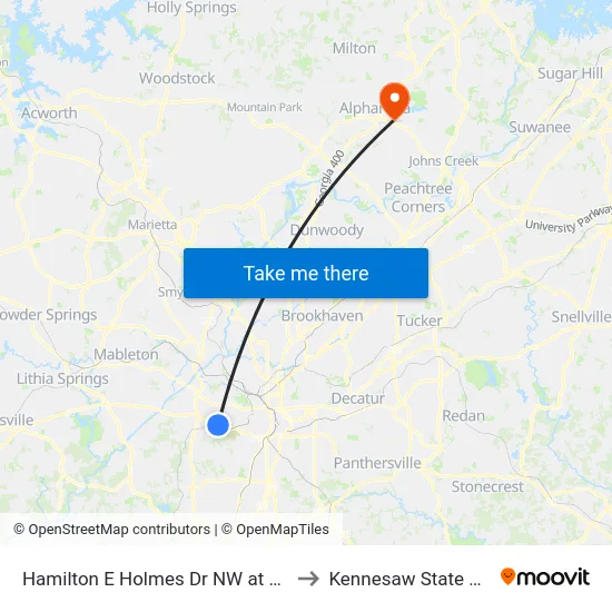 Hamilton E Holmes Dr NW at Burton Rd NW to Kennesaw State University map