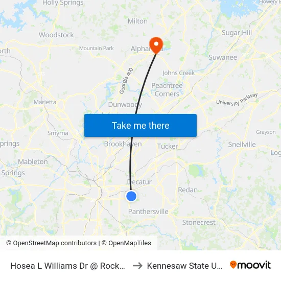 Hosea L Williams Dr @ Rockyford Rd SE to Kennesaw State University map