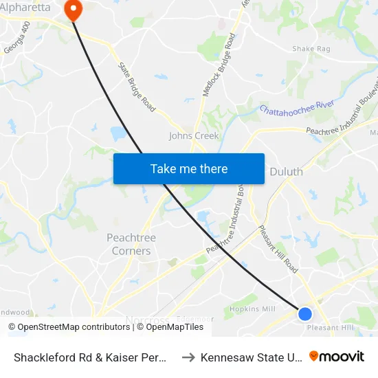 Shackleford Rd & Kaiser Permanente Bldg to Kennesaw State University map