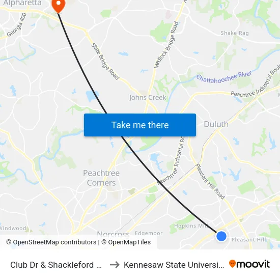 Club Dr & Shackleford Rd to Kennesaw State University map