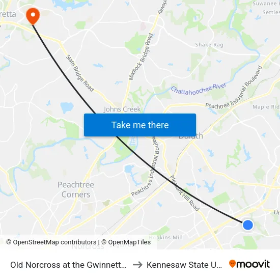 Old Norcross at the Gwinnett Body Shop to Kennesaw State University map