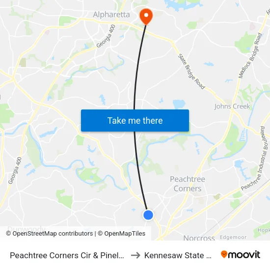 Peachtree Corners Cir & Pineland Woods D to Kennesaw State University map