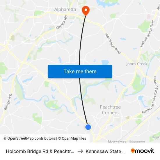 Holcomb Bridge Rd & Peachtree Corners Ci to Kennesaw State University map
