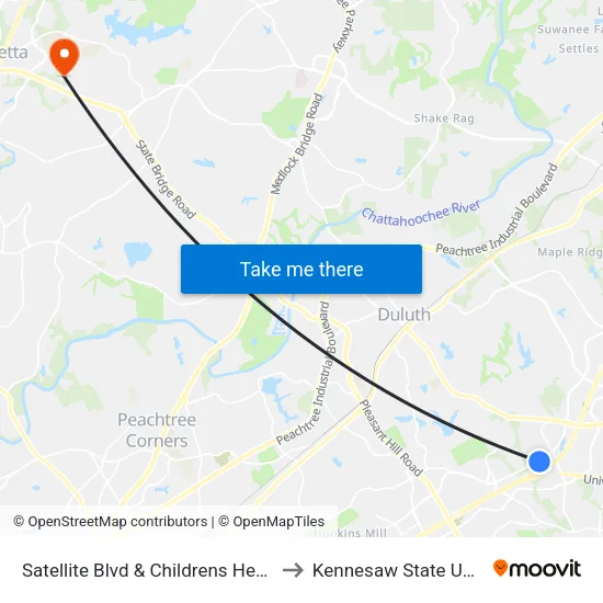 Satellite Blvd & Childrens Healthcare Ib to Kennesaw State University map