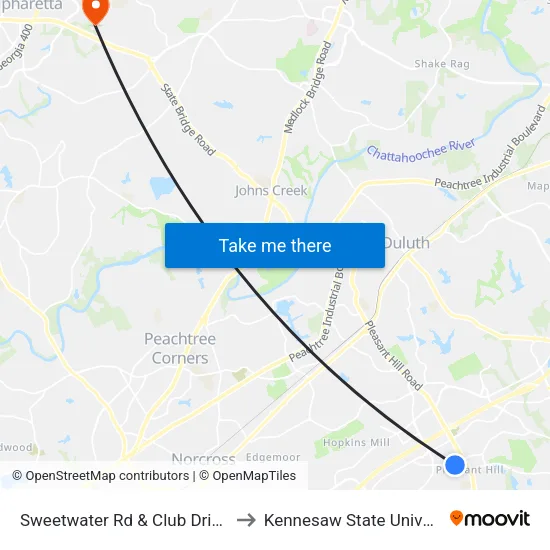 Sweetwater Rd & Club Drive Ob to Kennesaw State University map