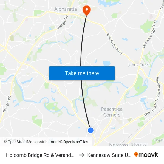 Holcomb Bridge Rd & Veranda Knolls Apts to Kennesaw State University map