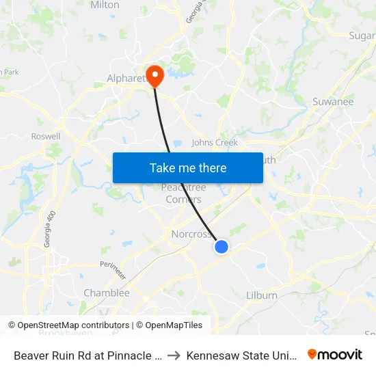 Beaver Ruin Rd at Pinnacle Way Ib to Kennesaw State University map