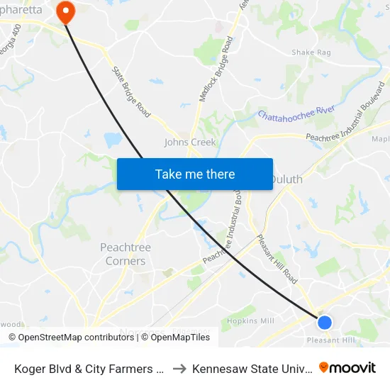 Koger Blvd & City Farmers Market to Kennesaw State University map