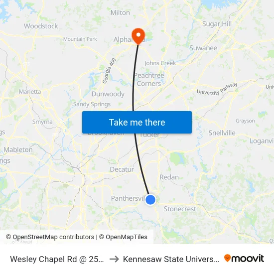 Wesley Chapel Rd @ 2552 to Kennesaw State University map