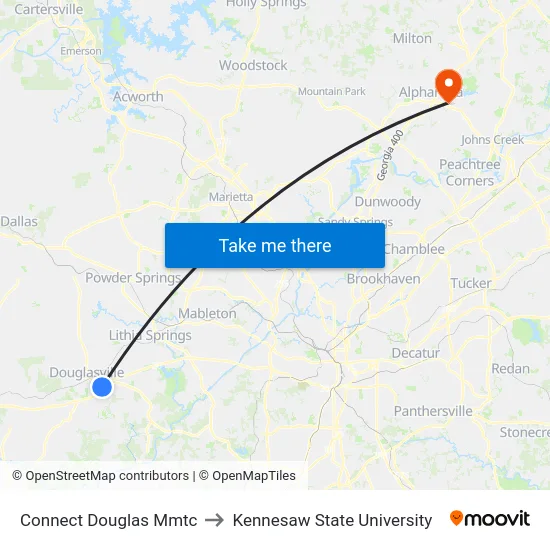 Connect Douglas Mmtc to Kennesaw State University map