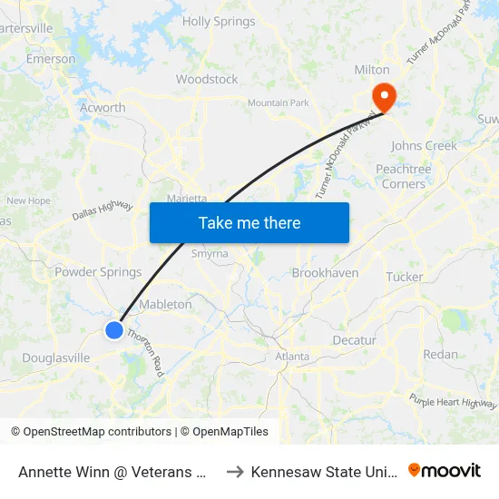 Annette Winn @ Veterans Memorial to Kennesaw State University map