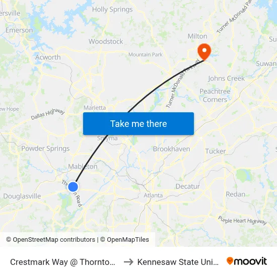 Crestmark Way @ Thornton Rd Ob to Kennesaw State University map